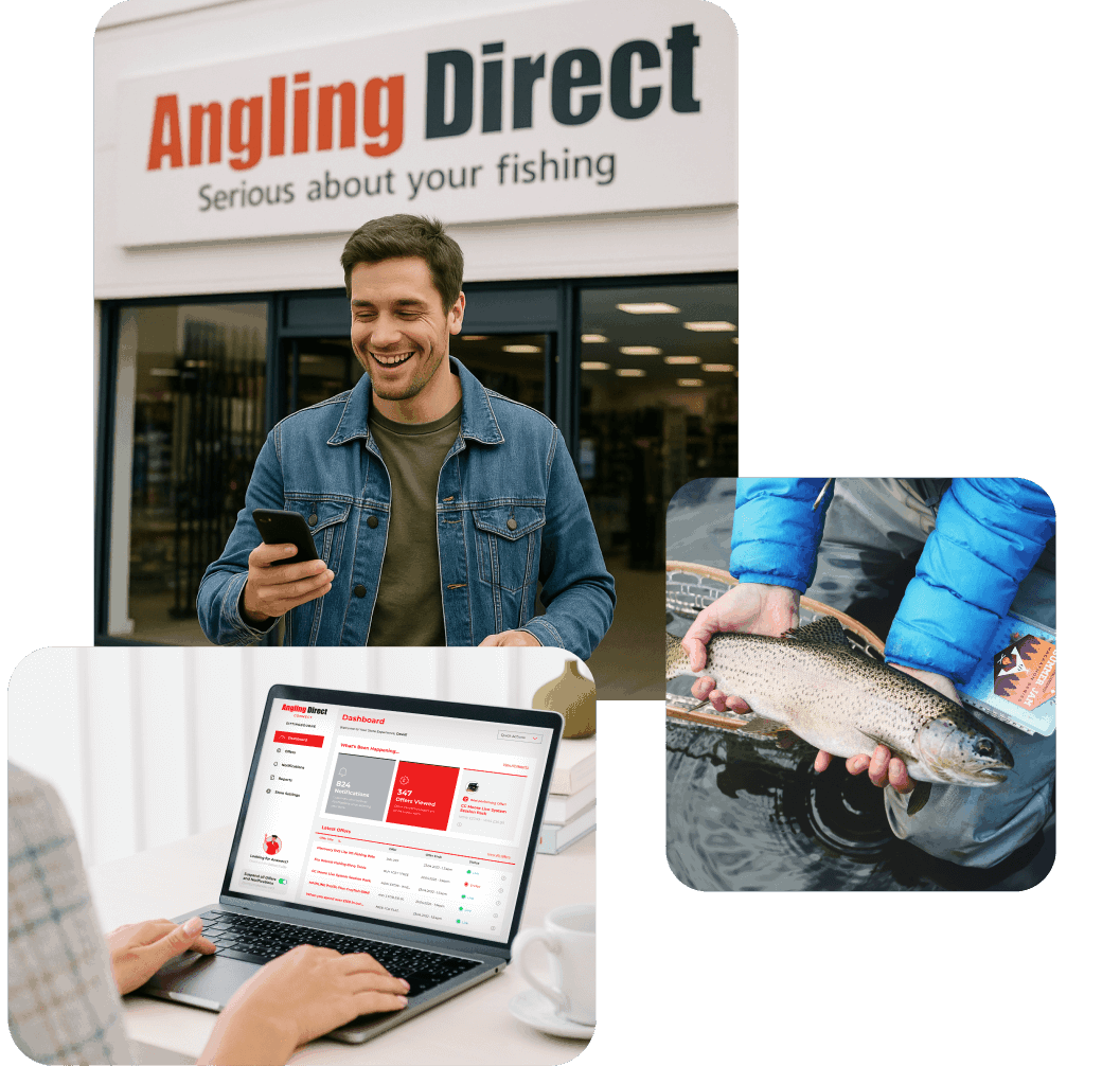 Collage of app and dashboard users and angling