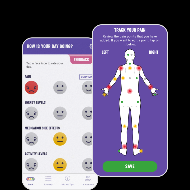 Track your pain and describe how your day is going.